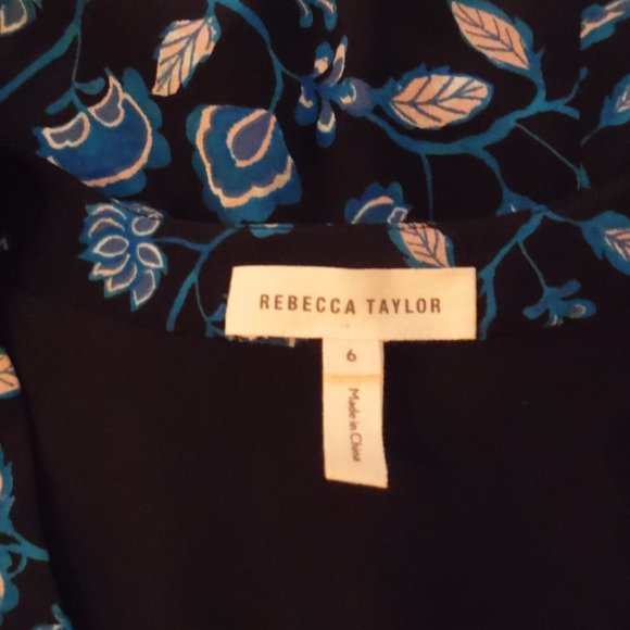 Rebecca Taylor Kyoto Silk Ruffle Floral Blue Cocktail A-line Summer Blue Dress 6 - Picture 8 of 11